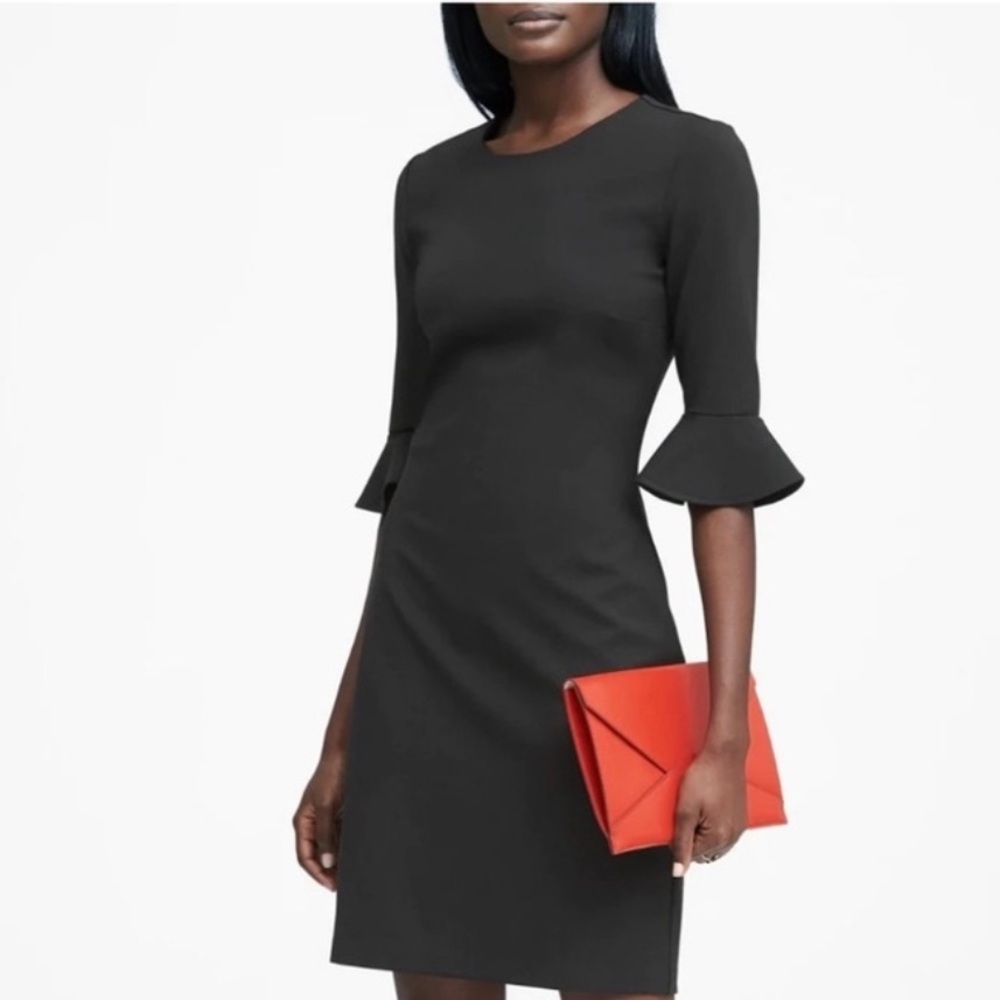 Banana Republic Black Ponte Sheath Dress with Flutter Sleeves